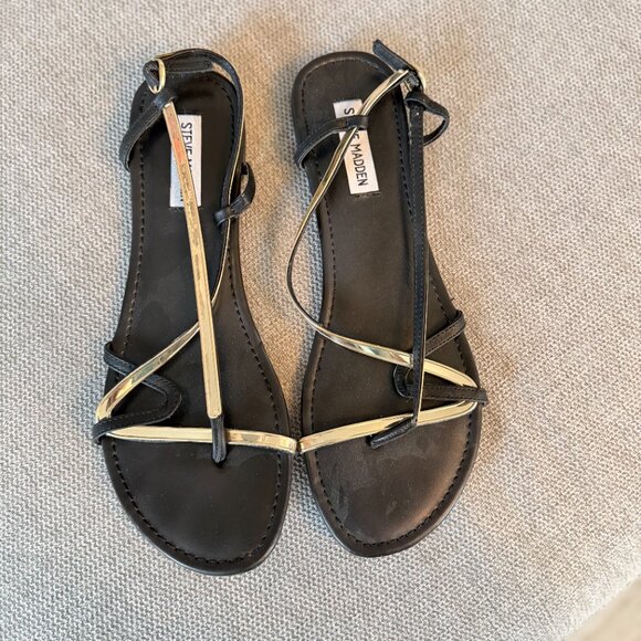 ✨ Steve Madden Black & Gold Strappy Sandals – Women’s Size 10 - Picture 2 of 4